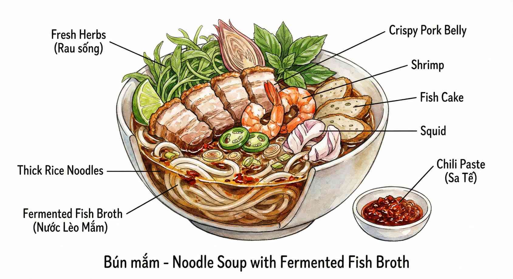 Bún Mắm ingredients sketch